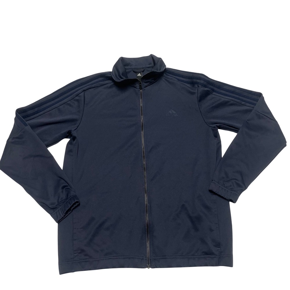 Adidas Mens Navy Blue Full Zip Track Jacket Three Stripe Athletic Sportswear M